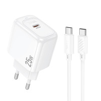 Мережевий зарядний пристрій з кабелем HOCO CS53A Surplus single port PD25W charger set(C to C) White