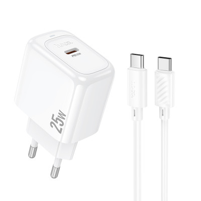 Мережевий зарядний пристрій з кабелем HOCO CS53A Surplus single port PD25W charger set(C to C) White Мережевий зарядний пристрій з кабелем HOCO CS53A Surplus single port PD25W charger set(C to C) White