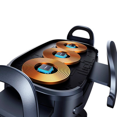 Автотримач для телефона з БЗП Baseus LightChaser Series Triple-Coil Wireless Charging Electric Car Mount Cluster Black