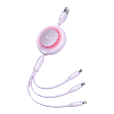 Кабель Baseus Bright Mirror 2 Series Retractable 3-in-1 Fast Charging  Data Cable USB to M+L+C 3.5A 1.1m Purple