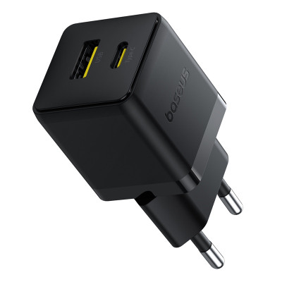 Мережевий зарядний пристрій з кабелем Baseus Palm Fast Charger C+U 30W EU Cluster Black (with Baseus Mini White Cable USB-C to USB-C 60W (20V/3A) 1m)