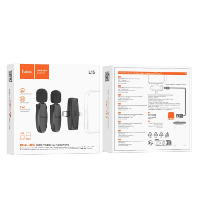 Бездротова мікрофонна система HOCO L15 Dual-mic clip-on wireless digital microphone (iP/Type-C) Black