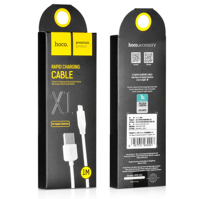 Кабель HOCO X1 USB to iP 2.4A, 1m, PVC, PVC connectors, White Кабель HOCO X1 USB to iP 2.4A, 1m, PVC, PVC connectors, White