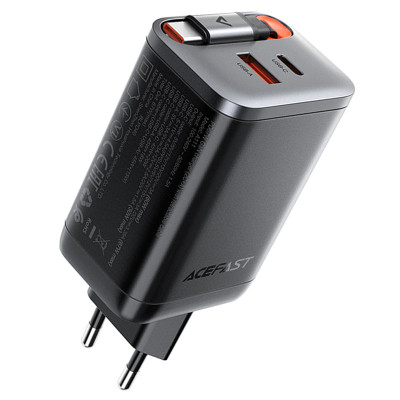 Мережевий зарядний пристрій з кабелем ACEFAST A111 PD67W GaN charger(2*USB-C+USB-A) with retractable cable Black Мережевий зарядний пристрій з кабелем ACEFAST A111 PD67W GaN charger(2*USB-C+USB-A) with retractable cable Black