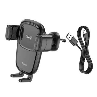 Автотримач для телефона з БЗП HOCO HW1 Pro wireless fast charge car holder(air outlet) Black Автотримач для телефона з БЗП HOCO HW1 Pro wireless fast charge car holder(air outlet) Black