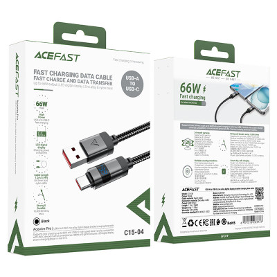 Кабель ACEFAST C15-04 USB-A to USB-C zinc alloy digital display braided charging data cable Black Кабель ACEFAST C15-04 USB-A to USB-C zinc alloy digital display braided charging data cable Black