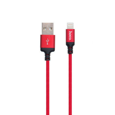 Кабель HOCO X14 USB to iP 2A, 2m, nylon, aluminum connectors Black-red