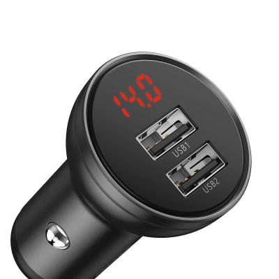 Автомобільний зарядний пристрій Baseus Digital Display Dual USB 4.8A Car Charger 24W+Three Primary Colors 3-in-1 Cable1.2M Автомобільний зарядний пристрій Baseus Digital Display Dual USB 4.8A Car Charger 24W+Three Primary Colors 3-in-1 Cable1.2M