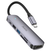 USB-хаб HOCO HB28 Type-C multi-function converter(HDTV+USB3.0+USB2.0+SD+TF+PD) Metal Gray USB-хаб HOCO HB28 Type-C multi-function converter(HDTV+USB3.0+USB2.0+SD+TF+PD) Metal Gray