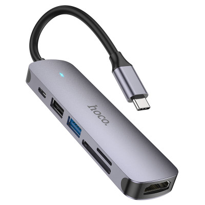 USB-хаб HOCO HB28 Type-C multi-function converter(HDTV+USB3.0+USB2.0+SD+TF+PD) Metal Gray USB-хаб HOCO HB28 Type-C multi-function converter(HDTV+USB3.0+USB2.0+SD+TF+PD) Metal Gray