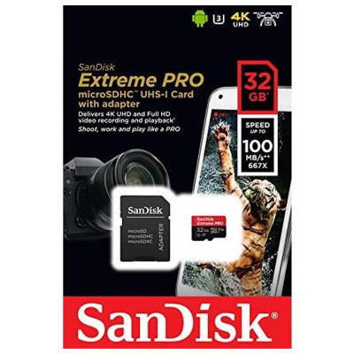 Карта пам'яті microSDHC (UHS-1 U3) SanDisk Extreme Pro A1 32Gb class 10 V30 (R100MB/s,W90MB/s) (adapter)