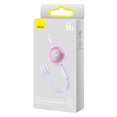 Кабель Baseus Bright Mirror 2 Series Retractable 3-in-1 Fast Charging  Data Cable USB to M+L+C 66W 1.1m Purple