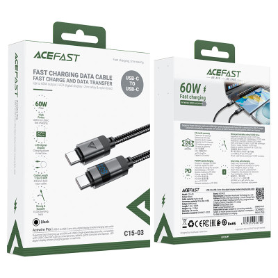 Кабель ACEFAST C15-03 USB-C to USB-C zinc alloy digital display braided charging data cable Black