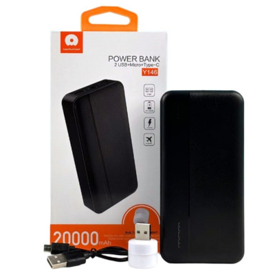 Зовнішній акумулятор WUW Y146  20000mAh + Led ліхтарик  Black
