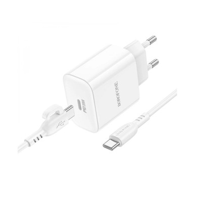 Мережевий зарядний пристрій з кабелем BOROFONE BA81A single port PD20W charger set (Type-C to Type-C) (EU) White