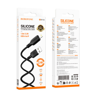Кабель BOROFONE BX113 Lenny silicone charging data cable iP(L=1M) Black