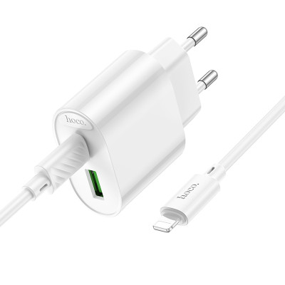 Мережевий зарядний пристрій HOCO C109A(PD20W+QC3.0) Fighter PD20W+QC3.0 charger set(C to iP) White Мережевий зарядний пристрій HOCO C109A(PD20W+QC3.0) Fighter PD20W+QC3.0 charger set(C to iP) White