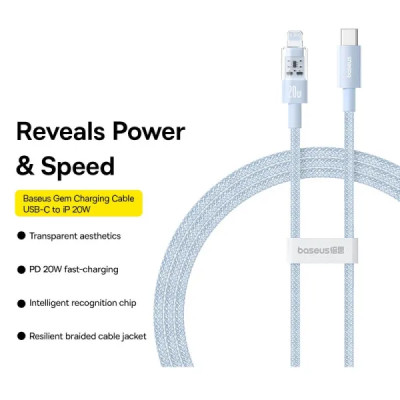 Кабель Baseus Gem Fast-Charging Data Cable USB-C to iP 20W 1m Galaxy Blue