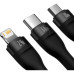 Кабель Baseus Flash Series Ⅱ One-for-three Fast Charging Data Cable USB to M+L+C 66W 1.2m Black