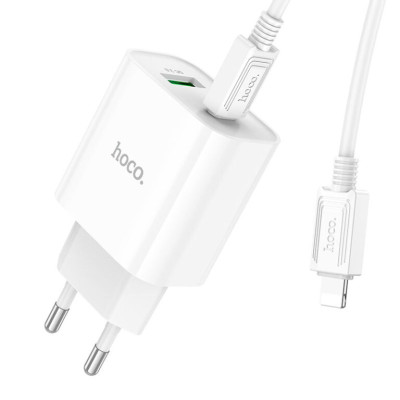 Мережевий зарядний пристрій з кабелем HOCO C80A Plus Rapido PD20W+QC3.0 charger set(C to iP) White