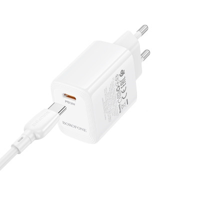 Сетевое зарядное устройство BOROFONE BN28 Fuente single port PD30W charger (EU) White Сетевое зарядное устройство BOROFONE BN28 Fuente single port PD30W charger (EU) White