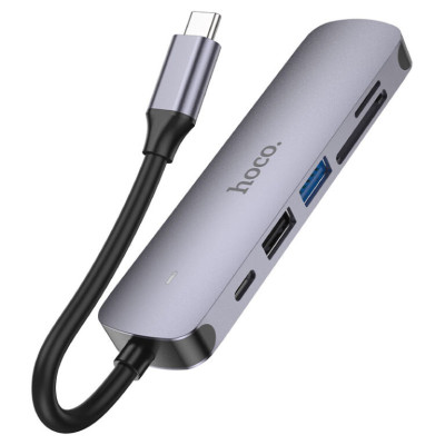 USB-хаб HOCO HB28 Type-C multi-function converter(HDTV+USB3.0+USB2.0+SD+TF+PD) Metal Gray USB-хаб HOCO HB28 Type-C multi-function converter(HDTV+USB3.0+USB2.0+SD+TF+PD) Metal Gray