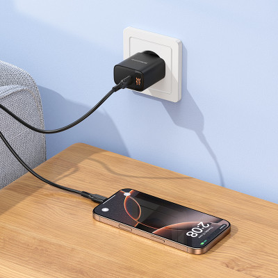 Мережевий зарядний пристрій BOROFONE BA97A Ilustre single-port PD30W charger with digital display (EU) Black Мережевий зарядний пристрій BOROFONE BA97A Ilustre single-port PD30W charger with digital display (EU) Black