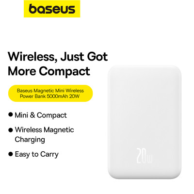 Зовнішній акумулятор Baseus Magnetic Mini Wireless Fast Charge Power Bank 5000mAh 20W Stellar White(With Simple Series Charging Cable Type-C to Typ Зовнішній акумулятор Baseus Magnetic Mini Wireless Fast Charge Power Bank 5000mAh 20W Stellar White(With Simple Series Charging Cable Type-C to Typ