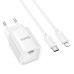 Мережевий зарядний пристрій з кабелем HOCO C148A Charm single port PD30W charger set (C to iP) (EU) White