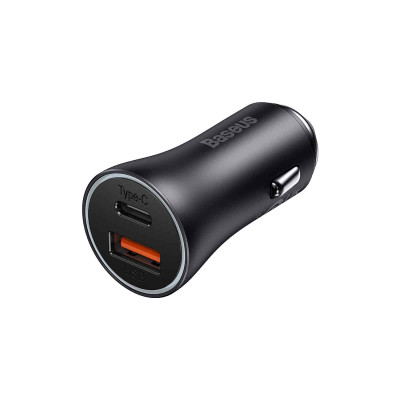 Автомобільний зарядний пристрій Baseus Golden Contactor Max Dual Fast Charger Car Charger U+C 60W Dark Gray Автомобільний зарядний пристрій Baseus Golden Contactor Max Dual Fast Charger Car Charger U+C 60W Dark Gray