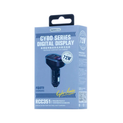 Автомобільний зарядний пристрій REMAX Cybo Series 72W PD+QC 1A+2C Transparent Fast Car Charger with Digital Display RCC351 Black Автомобільний зарядний пристрій REMAX Cybo Series 72W PD+QC 1A+2C Transparent Fast Car Charger with Digital Display RCC351 Black