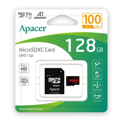 Карта пам'яті microSDXC (UHS-1) Apacer 128Gb class 10 V10 A1 R100MB/s (adapter SD) Карта пам'яті microSDXC (UHS-1) Apacer 128Gb class 10 V10 A1 R100MB/s (adapter SD)
