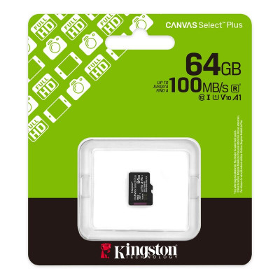 Карта пам'яті microSDXC (UHS-1) Kingston Canvas Select Plus Gen3 64Gb class 10 А1 (R-100MB/s)