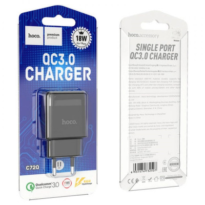 Мережевий зарядний пристрій HOCO C72Q Glorious single port QC3.0 charger 18W Black Мережевий зарядний пристрій HOCO C72Q Glorious single port QC3.0 charger 18W Black