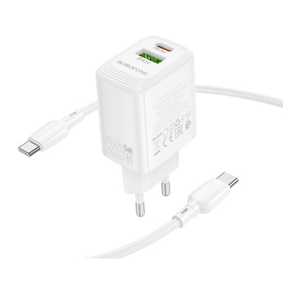 Мережевий зарядний пристрій BOROFONE BN27 Fuente PD20W+QC3.0 charger (EU) White Мережевий зарядний пристрій BOROFONE BN27 Fuente PD20W+QC3.0 charger (EU) White