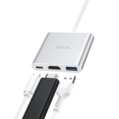 USB-хаб HOCO HB14 Easy use Type-C adapter(Type-C to USB3.0+HDMI+PD) Silver USB-хаб HOCO HB14 Easy use Type-C adapter(Type-C to USB3.0+HDMI+PD) Silver