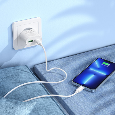 Мережевий зарядний пристрій HOCO C109A(PD20W+QC3.0) Fighter PD20W+QC3.0 charger set(C to iP) White Мережевий зарядний пристрій HOCO C109A(PD20W+QC3.0) Fighter PD20W+QC3.0 charger set(C to iP) White