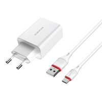 Мережевий зарядний пристрій з кабелем BOROFONE BA21A Long journey single port QC3.0 charger set(Type-C) 18W White Мережевий зарядний пристрій з кабелем BOROFONE BA21A Long journey single port QC3.0 charger set(Type-C) 18W White