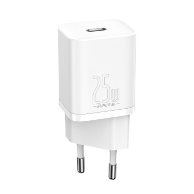 Мережевий зарядний пристрій з кабелем Baseus Super Si Quick Charger 1C 25W EU Sets White（ Mini White Cable Type-C to Type-C 3A 1m White）