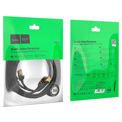 Мережевий кабель HOCO US02 Level pure copper gigabit ethernet cable(L=3M) Black Мережевий кабель HOCO US02 Level pure copper gigabit ethernet cable(L=3M) Black