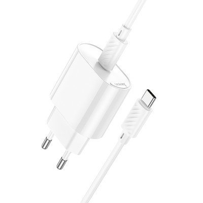 Мережевий зарядний пристрій з кабелем HOCO C109A(PD20W) Fighter single port PD20W charger set(C to C) White Мережевий зарядний пристрій з кабелем HOCO C109A(PD20W) Fighter single port PD20W charger set(C to C) White