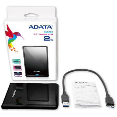 Зовнішній жорсткий диск PHD External 2.5'' ADATA USB 3.2 Gen. 1 DashDrive Classic HV620S 2TB Slim Black