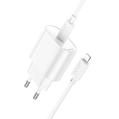 Мережевий зарядний пристрій з кабелем HOCO C109A(PD20W) Fighter single port PD20W charger set(C to iP) White Мережевий зарядний пристрій з кабелем HOCO C109A(PD20W) Fighter single port PD20W charger set(C to iP) White