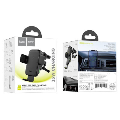Автотримач для телефона з БЗП HOCO HW10 Jenny three-axis linkage wireless fast charging car holder(air outlet) Black Автотримач для телефона з БЗП HOCO HW10 Jenny three-axis linkage wireless fast charging car holder(air outlet) Black