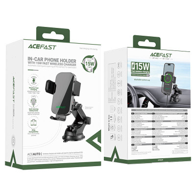 Автотримач для телефона з БЗП ACEFAST D53 wireless charging car holder with electric clamp for dashboard Black