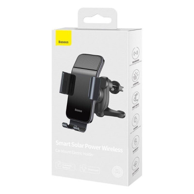 Автотримач для телефона Baseus Smart Solar Power Wireless Car Mount Electric Holder Black