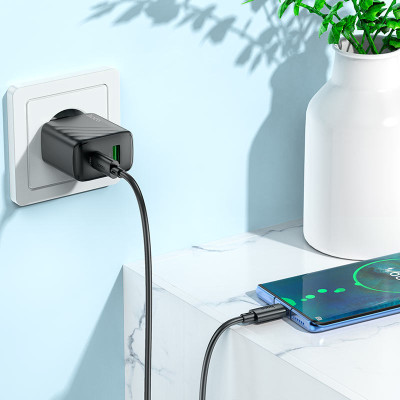 Мережевий зарядний пристрій з кабелем HOCO CS23A Sunlight dual-port PD30W+QC3.0 charger set(Type-C to Type-C)(EU) Black Мережевий зарядний пристрій з кабелем HOCO CS23A Sunlight dual-port PD30W+QC3.0 charger set(Type-C to Type-C)(EU) Black