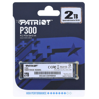 Накопичувач SSD M.2 Patriot P300 2TB NVMe 2280 PCIe 3.0x4 3D NAND TLC Накопичувач SSD M.2 Patriot P300 2TB NVMe 2280 PCIe 3.0x4 3D NAND TLC