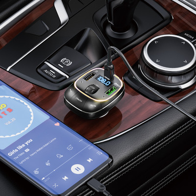 АЗП з FM-модулятором HOCO E76 Pole PD45W+QC3.0 car BT FM transmitter Obsidian Black АЗП з FM-модулятором HOCO E76 Pole PD45W+QC3.0 car BT FM transmitter Obsidian Black