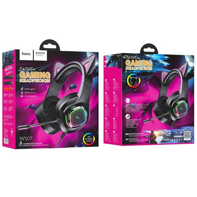 Навушники ігрові HOCO W107 Cute cat luminous cat ear gaming headphones Phantom Cat Навушники ігрові HOCO W107 Cute cat luminous cat ear gaming headphones Phantom Cat